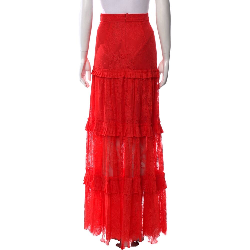 Alexis Yedda Tiered Pleated Chantilly Lace Maxi Skirt Red - Picture 5 of 5